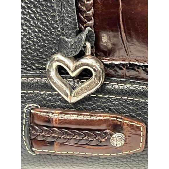 Brighton Croc Embossed Leather Shoulder Tote Bag Brown Black Large Boho Floral - Picture 3 of 15